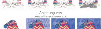Schritt-für-Schritt-Anleitung: Skandinavischer Weihnachtswichtel zeichnen und kolorieren.