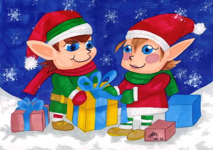 Weihnachtswichtel – Ausmalbild + Markerkolorierung