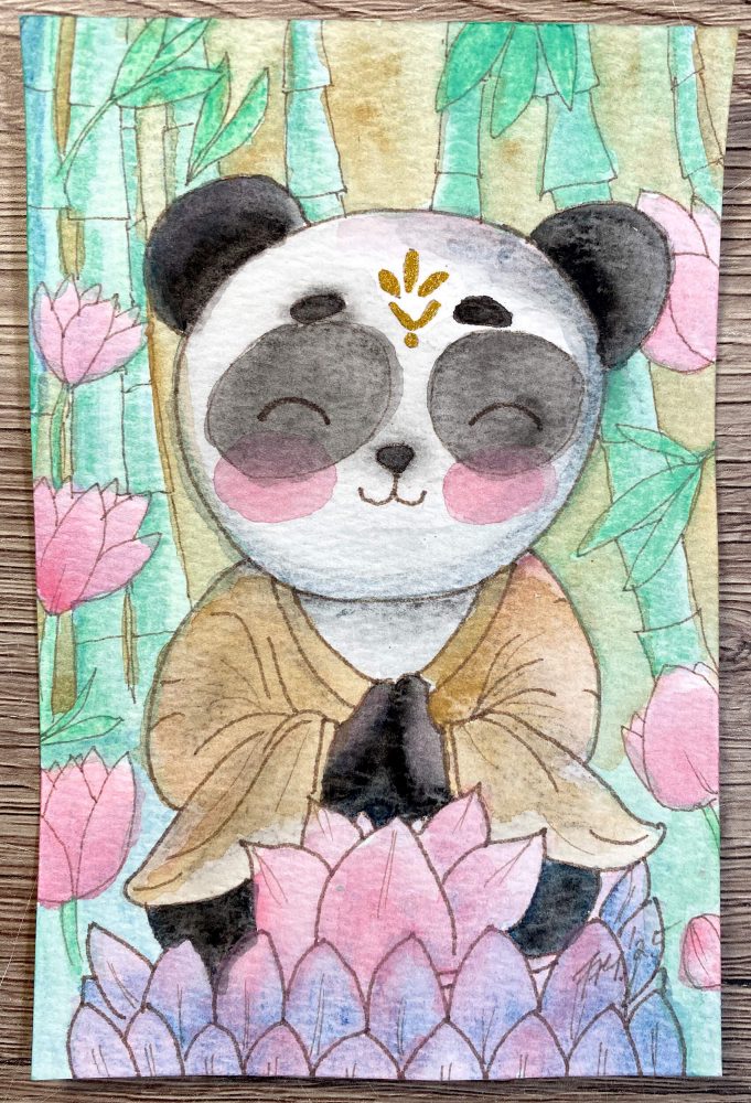 Panda Buddha Aquarell - in meditativer Pose