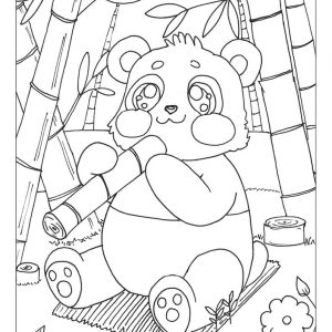 Panda sitzt im Bambuswald und futtert Bambus – entspanntes Ausmalbild