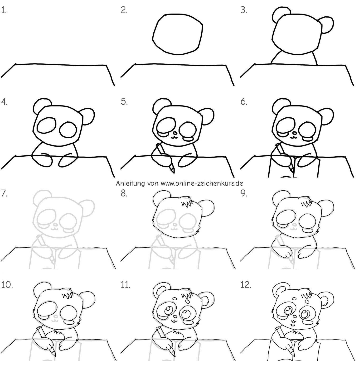 Pandabären zeichnen - 4 simple Zeichenanleitungen für Kinder