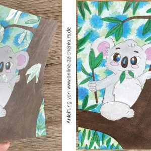Koala auf dem Baum – fertig koloriert mit Schimmer