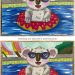 Zwei Versionen eines farbig gestalteten Ausmalbilds: Oben ein Koala im Donutreifen im Pool, unten die gleiche Szene mit Glitzereffekten auf Brille und Donut