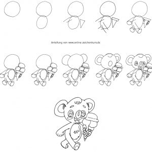 Schritt-für-Schritt-Zeichnung eines Koalas mit Eistüte – einfaches Tutorial für Kinder
