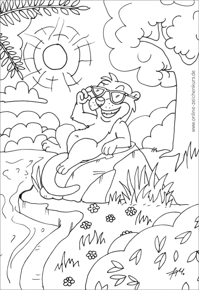 Otter mit Sonnenbrille entspannt am Fluss