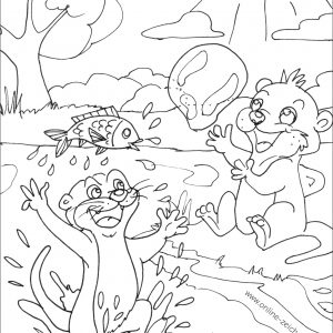 Zwei Otter spielen lachend am Fluss