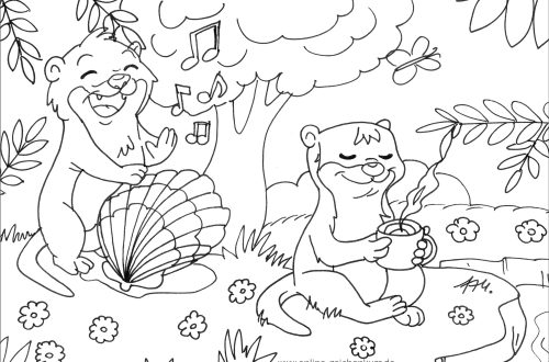 Otter spielt Muscheltrommel, anderer Otter entspannt mit Tee