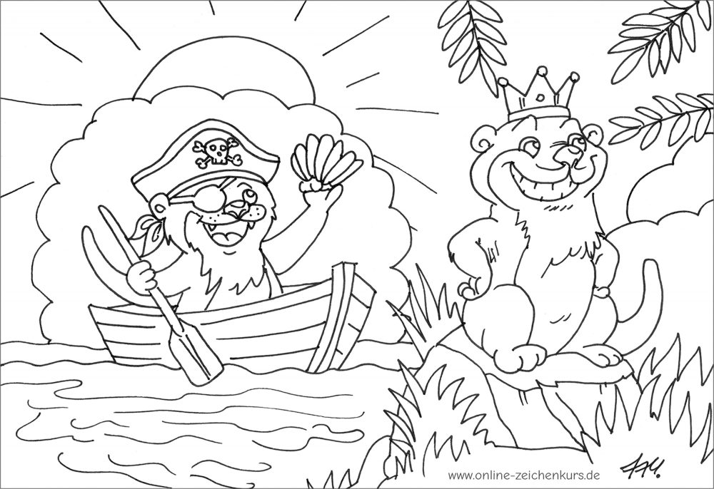 Otter als Pirat im Boot trifft Otter-König
