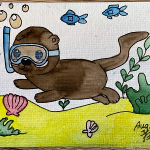 Otter Aquarell Postkarte – Schnorchelnder Otter im Comic-Stil