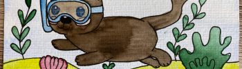 Otter Aquarell Postkarte – Schnorchelnder Otter im Comic-Stil