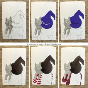 Halloween Hexe mit Katze: Kolorierung von Hexe und Katze