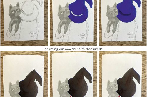 Halloween Hexe mit Katze: Kolorierung von Hexe und Katze