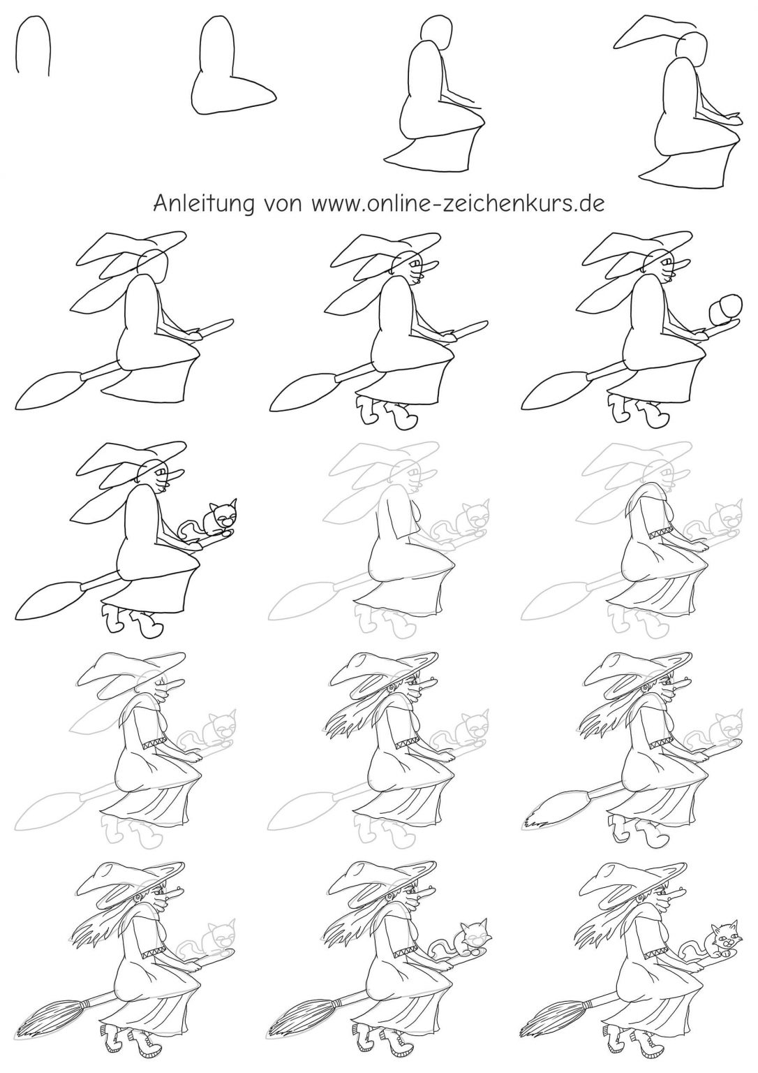  7 Halloween Motive zeichnen für Kinder und Erwachsene Illustration 