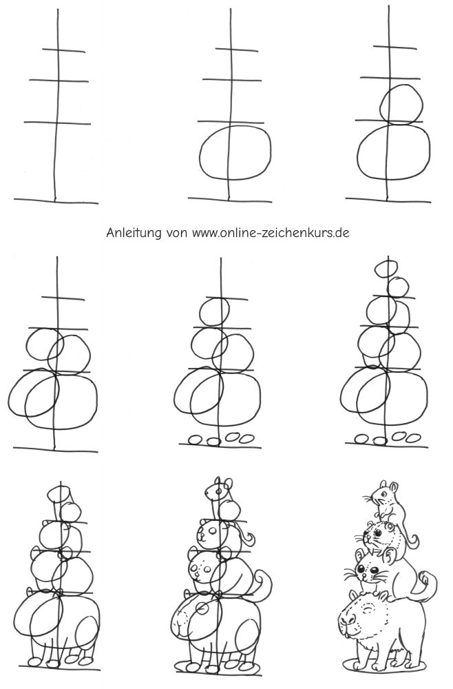 Tierstapel mit Capybara, Chinchilla, Meerschweinchen und Degu Schritt für Schritt