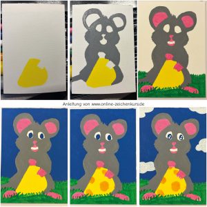 Käsemaus Kolorierung Schritt für Schritt