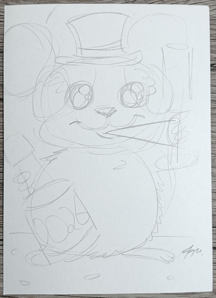 Postkarte Neujahrs Meerschweinchen Bleistiftskizze