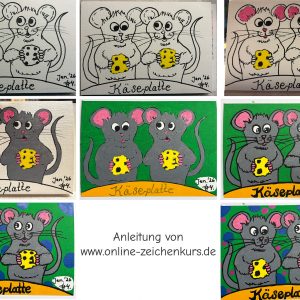 Käsemäuse Kolorierung Schritt für Schritt mit Acrylmarkern
