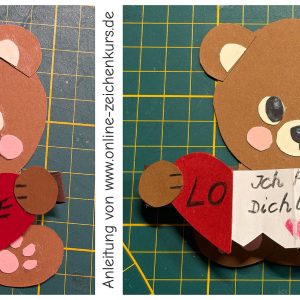 Fertig gebastelter Bärchen Liebesgruß für den Valentinstag, Muttertag oder zum Geburtstag