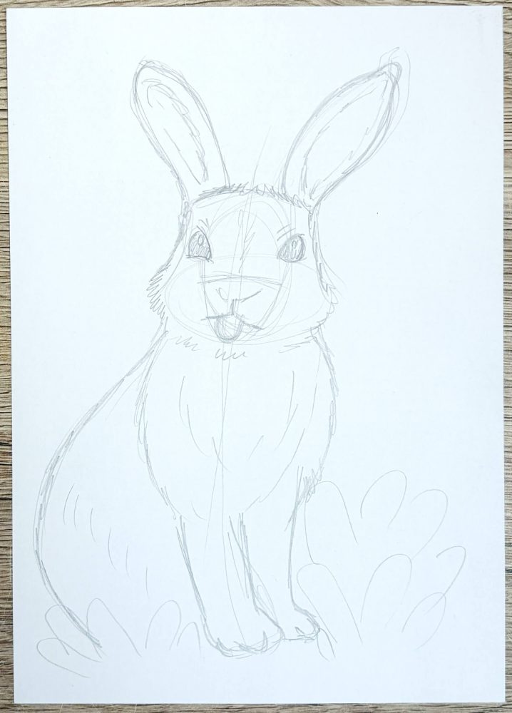 Freie Bleistiftskizze von einem frechen Häschen auf A5 Papier