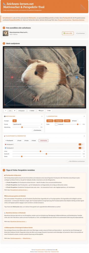 Motivsucher und Perspektiv-Tool bei Zeichnen-lernen.net in Benutzung
