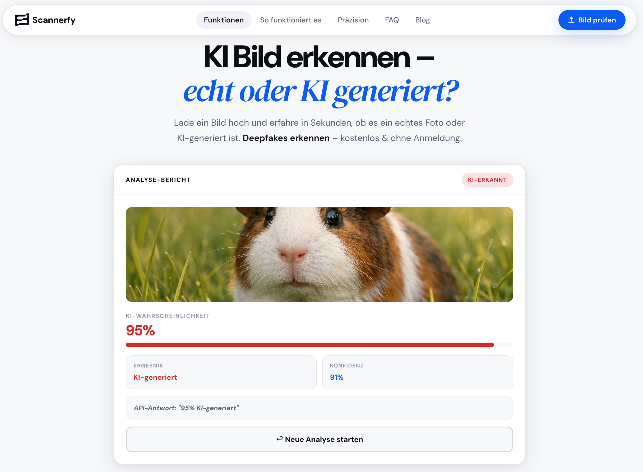 Screenshot KI-Bilder erkennen - Deepfake & AI-Detektor Scannerfy