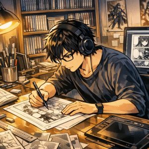 Sora KI generiert: Mangaka / Mangazeichner