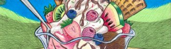Eisbecher malen mit Buntstiften - fertige Buntstiftkolorierung