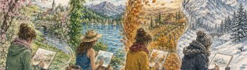 Draußen zeichnen in vier Jahreszeiten (KI generiert)