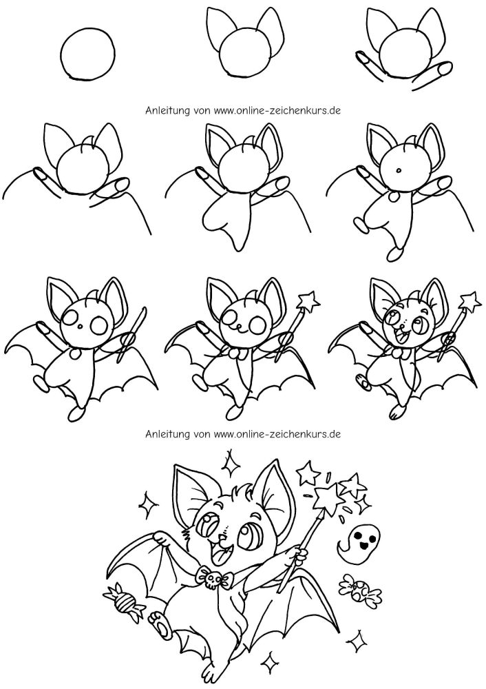 Halloween Fledermaus zeichnen lernen – 5 Anleitungen für Kinder und Einsteiger